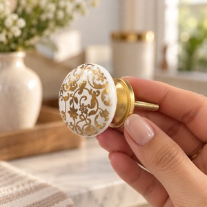 Poignée de meuble ronde décorative SHUBHAM à motif floral, en fer, pour tiroir, armoire de cuisine, coiffeuse - Product Image 2