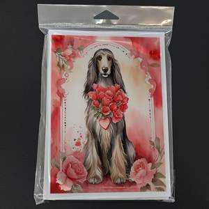 Whimsical A7 Size <b>5x7</b> Blank Note Cards Pack of 8 Afghan Hound Valentine Roses Greeting Cards with <b>Envelopes</b> - Product Image 3