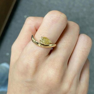 Vivid Yellow Lab Grown 1.01CT Pear Cut <b>Diamond</b> Curved Band <b>Ring</b> For Women's 14K Solid Gold Engagement Party Gift Her - Product Image 5