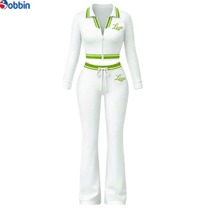 Conjuntos de Otoño para Mujer con Logotipo Personalizado, a la Moda, con Top Corto de Media Cremallera, Cuello Polo, Chándal, Top de Manga Larga con Cremallera, Conjunto de 2 Piezas para Mujer - Product Image 1