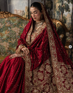 Modern Red Silk Wedding <b>Lehenga</b> Set for <b>Women</b> Gold Embroidery Dupatta Moisture Wicking Wrinkle Free All Seasons India Pakistan - Product Image 4