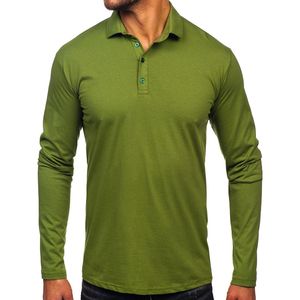 Golf Shirts Men Green Regular Fit Long Sleeve Plus Size Breathable Quick Dry Canvas Front Polyester/Cotton <b>SKI</b> INTERNATIONAL - Product Image 1