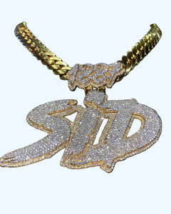Sid Letter Pendant Necklace Solid Real Gold Plated Cubic Zirconia Hip Hop Men's <b>Snake</b> Chain Jewelry Gift - Product Image 1