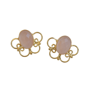 Rose Quartz Brass <b>Handmade</b> 18K Gold Plated Vintage Wedding Stud <b>Earrings</b> - Product Image 4