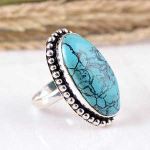 SHYAM JEWELRY Handmade 925 Sterling Silver Blue <b>Turquoise</b> Bezel Setting Oval Rope Texture Boho & Hippie Unisex Wedding <b>Ring</b> - Product Image 3