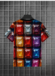 Camiseta para Hombre con Estampado Abstracto Colorido, Corte Regular, Estilo Casual, Patrón Sólido, Cuello Redondo, Manga Corta, Tela de Poliéster - Product Image 2