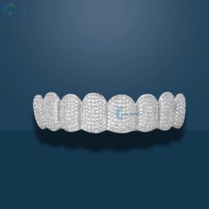 Grillz sur mesure en or blanc massif 14 carats avec diamants de laboratoire, ensemble complet 8 dents supérieures et 8 dents inférieures entièrement sertis de diamants pour hommes - Product Image 5