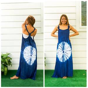 Nuevo diseño de moda Tie Dye Maxi vestido multicolor patrón sólido estilo lindo manga Lino cintura Natural vacaciones orden modelo - Product Image 1