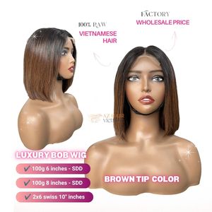 ผมเวียดนามแท้แบบขายส่ง ขนาดสั้น 2x6 สำหรับต่อผมแบบลูกไม้ วิกผมบ๊อบแบบ Double Drawn  ลูกไม้โปร่งใส สีเบอร์กันดีไวน์ สำหรับผู้หญิงผิวสีดำ - Product Image 4