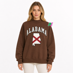 เสื้อสเวตเชิ้ตคอเต่าผู้หญิง ลายปักอักษร ALABAMA พร้อมแผนที่รัฐ ผ้าฟลีซหนานุ่ม ทรงโอเวอร์ไซส์ ผ้าฝ้าย 100% สไตล์สตรีทแวร์ เป็นมิตรต่อสิ่งแวดล้อม - Product Image 1