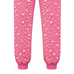 Pantalones Jogger con Cuentas de Perlas Rosas para Mujer, Pantalones Deportivos con Cordón Ajustable, Ropa Casual de Lujo, Pantalones de Felpa Personalizados - Product Image 5