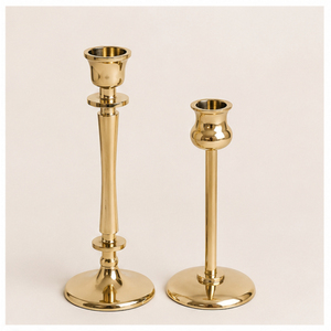 Luxury <b>Brass</b> Gold <b>Candlestick</b> <b>Holder</b> Set Vintage Style Metal Pillar Candle Stands for Romantic Home Living Room Decor - Product Image 1