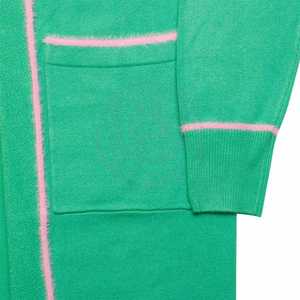 Cardigan en tricot vert Alpha pour femme, à manches longues, en molleton de coton, avec broderie grecque et lettres AKA, col en V, style universitaire - Product Image 5