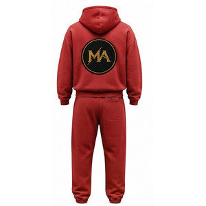 Conjunto Deportivo con Capucha Roja, 100% Algodón, Cierre Frontal con Cremallera, Bolsillo, Apliques Bordados, 480 g/m² - Product Image 2