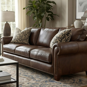 Luxury Modern Genuine Leather <b>Sofa</b> Bed 3 Seater Solid <b>Wood</b> <b>Frame</b> Rolled Arms for Living Room Hotel Lounge Villa School Park - Product Image 2