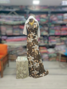 Tela Marrón para Tejido Dirac Alemán Ecológico con Estampado Floral Blanco |   Vestido de Novia de Lujo para Niñas con Bordado a Juego - Product Image 1