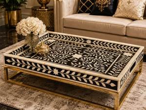 Bone Inlay American Style <b>Round</b> <b>Folding</b> Tray <b>Table</b>-Durable & Washable Multi-Purpose for Home Use Uttar Pradesh Origin - Product Image 6
