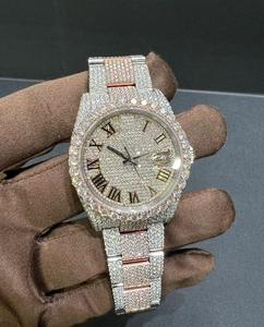 Montre unisexe haut de gamme bicolore entièrement sertie de diamants, élégante, avec diamants Moissanite VVS, passe le test du diamant. - Product Image 1