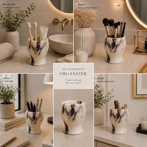 Plateau de rangement pour maquillage en marbre fait main de haute qualité pour rouges à lèvres, parfums, produits de soin et articles de beauté à prix avantageux - Product Image 2