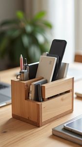 Wooden Table Organizer Office Desk Accessories Holder Pen Pencil <b>Storage</b> Stand Workspace Management Rack - Product Image 1