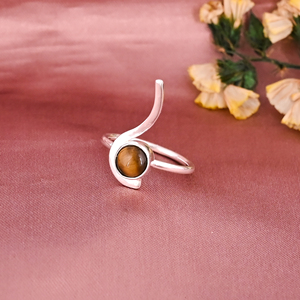 แหวนทองเหลืองชุบเงินประดับพลอยตาเสือธรรมชาติสำหรับผู้หญิง - Product Image 2