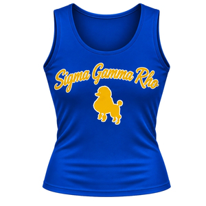 Womens Royal <b>Blue</b> Tank <b>Top</b> Sigma Gamma Rho Poodle Graphic Sleeveless Scoop Neck Athletic Sports Shirt Casual Summer Activewear - Product Image 1
