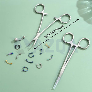Juego de herramientas de inserción de joyas corporales de acero inoxidable con pinzas curvas y rectas para perforaciones y sujeción de bolas. - Product Image 6