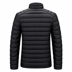 Blouson matelassé slim noir pour homme, chaud et coupe-vent, col montant, fermeture éclair, vêtement d'extérieur décontracté pour l'hiver - Product Image 4