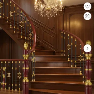 Rampe d'escalier incurvée de luxe en acier inoxydable avec accents dorés, balustres noirs, poteaux ornés, design moderne, résistant à l'eau - Product Image 3