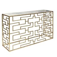 Table console rectangulaire en laiton moderne, design industriel rustique, plateau en marbre, mobilier de bureau à domicile, METAL WAVE, facile à nettoyer