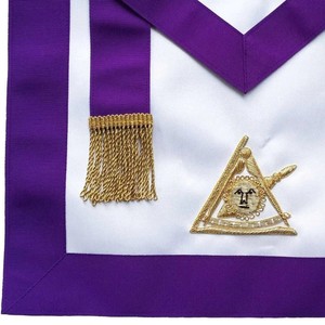 Tablier de Cérémonie pour Anciens Maîtres du Conseil, en Gros-grain Violet avec Pompons à Franges Dorées, Liens de Taille Réglables, Poche Avant - Product Image 3