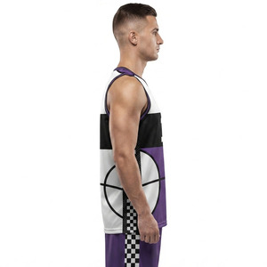 Maillot de basket-ball pour hommes entièrement sublimé, maillot de basket-ball sans manches à col en V pour hommes, polyester écologique, gilet de basket-ball pour hommes - Product Image 3