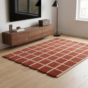 Tapis moderne classique en laine à motif géométrique en terre cuite, noué à la main, à poils plats, à motif floral, pour salon et chambre à coucher - Product Image 1