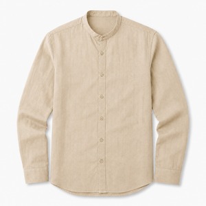 Chemise d'été respirante pour homme en lin uni, col à revers boutonné, manches longues, coupe classique, décontractée et professionnelle, OEM ODM, logo personnalisé - Product Image 1