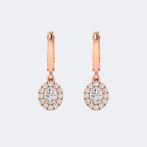 Boucles d'oreilles pendantes linéaires en diamant, 0.20CTW, avec grappe ronde, pavé de griffes et halo - Product Image 3