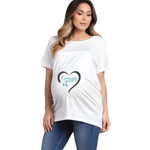 Camiseta de maternidad para mujer con estampado de logotipo de corazón, corte holgado, cuello redondo, manga corta, top informal, color rosa - Product Image 4