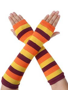 Manchons de bras rayés orange, jaune, bordeaux, tricotés, unisexes, pour adultes, sans couture, à blocs de couleur, pour le cyclisme - Product Image 2