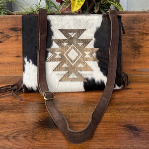 Cheveux faits à la main sur frange en cuir de daim véritable dissimulé transporter sac à bandoulière pour les femmes Western peau de vache Laser en relief sac à main - Product Image 2