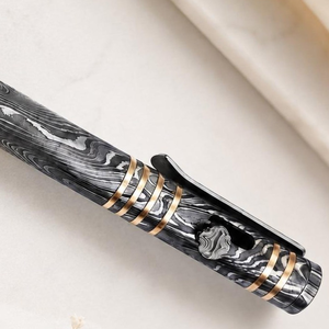 Handmade Damascus Steel Ballpoint <b>Pen</b> with Luxury Pattern Welded Metal Body Decorative Ring Accents Pocket Clip <b>Refillable</b> - Product Image 5