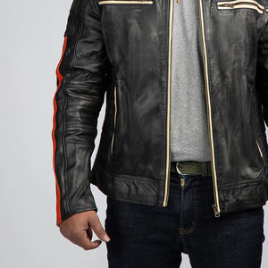 Blouson en cuir sans capuche pour moto, hiver et automne, chaud en polaire, en PU, style motard vintage, décontracté, coupe ajustée pour homme - Product Image 4