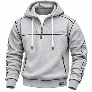 Sudadera Personalizada Unisex Gris con Capucha y Cierre de Cremallera, Felpa Francesa de Algodón, Corte Holgado Informal, Logotipo Frontal, Estilo Urbano de Invierno - Product Image 1