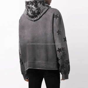 Fabricants de sweats à capuche OEM Vintage High Street Distressed Applique Hommes Sweat à capuche Broderie Patch No String Stone Wash Hoodies Hommes - Product Image 4