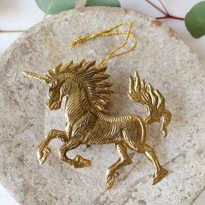 Horse Golden Brass <b>Unicorn</b> Christmas <b>Ornament</b> Vintage Handcrafted Animal Decor - Product Image 1