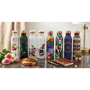 Ensemble de bouteilles d'eau en cuivre imprimées, réutilisables, étanches, design élégant, pour la maison, le bureau, les voyages, les cadeaux et l'usage quotidien. - Product Image 1