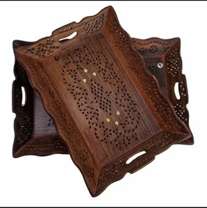 Minimalist Handmade Polished Wooden Serving Tray Set Eco-Friendly Durable Breakfast Food Serving Trays Kitchen Dining Room - Product Image 5