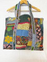Sac fourre-tout réutilisable en soie vintage fait main, léger, à ouverture supérieure, écologique, pour femmes, FABRICATEFIZZ, ethnique indien matelassé