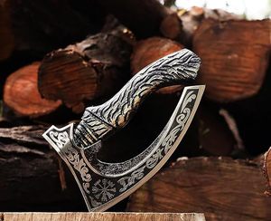 Couteau à pizza viking forgé à la main - Lame en acier carbone, étui en cuir et manche en bois de frêne sculpté à la main, hache viking personnalisée OEM - Product Image 4