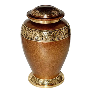 Urne funéraire en laiton brun avec bandes florales gravées dorées, élégante urne commémorative pour adultes, urne funéraire classique traditionnelle pour cendres - Product Image 3