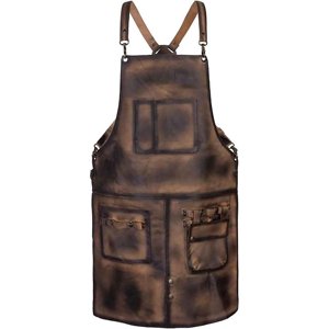 Tablier en cuir véritable de qualité supérieure pour la cuisine, le barbecue et le travail en cuisine, avec logo personnalisé, bretelles réglables, fournisseur en gros LPN-0312 - Product Image 1