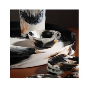 Bol en résine fait main, noir, blanc, ambre, marbré, émaillé, classique, passe au lave-vaisselle, résistant à la chaleur, vaisselle décorative - Product Image 1